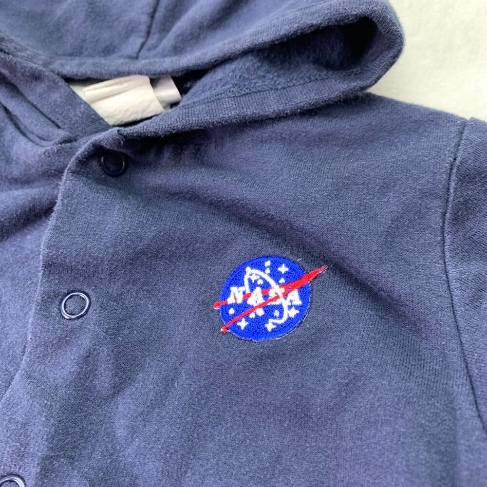 VTG Nasa Souvenir 6-9M Blue Long Sleeve Full Zip Hoodie Sweatshirt Button Up - Picture 2 of 5